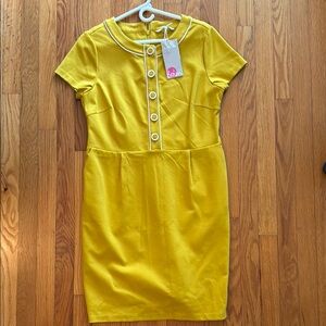 Boden Yellow Sheath Mini Dress with white piping trim